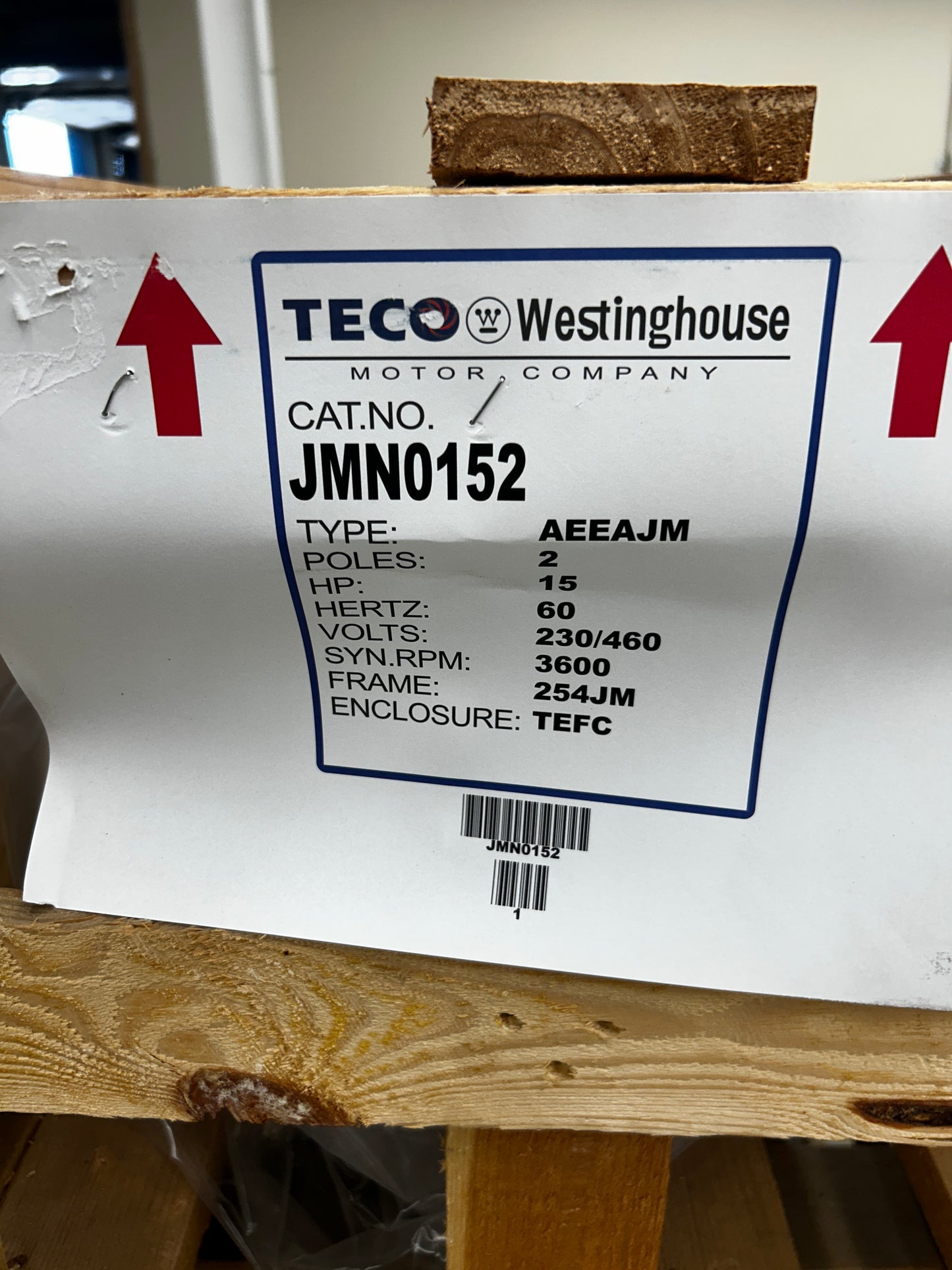 TECO Westinghouse AC Motor JMN0152 - 15 HP 3600 RPM