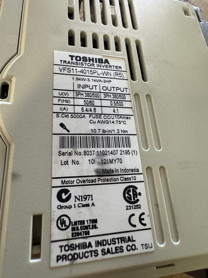 Toshiba VFD VFS11-4015PL-WN - 2 HP Variable RPM 01659