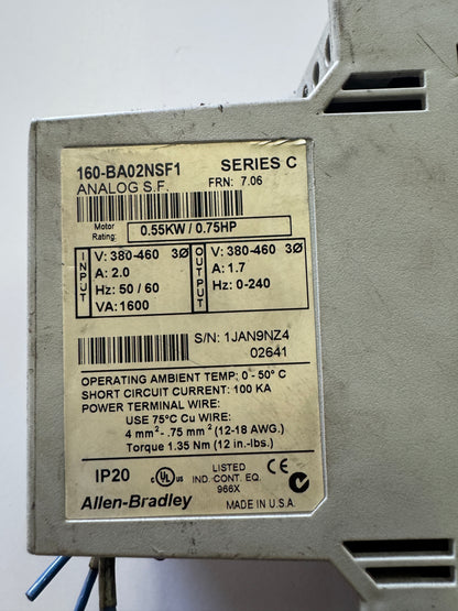 Allen-Bradley Variable Speed Drive 160-BA02NSF1 380-460V 3-Phase