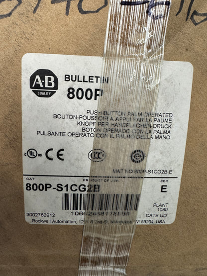 Allen-Bradley Palm Operated Push Button 800P-S1CG2B 600V Max