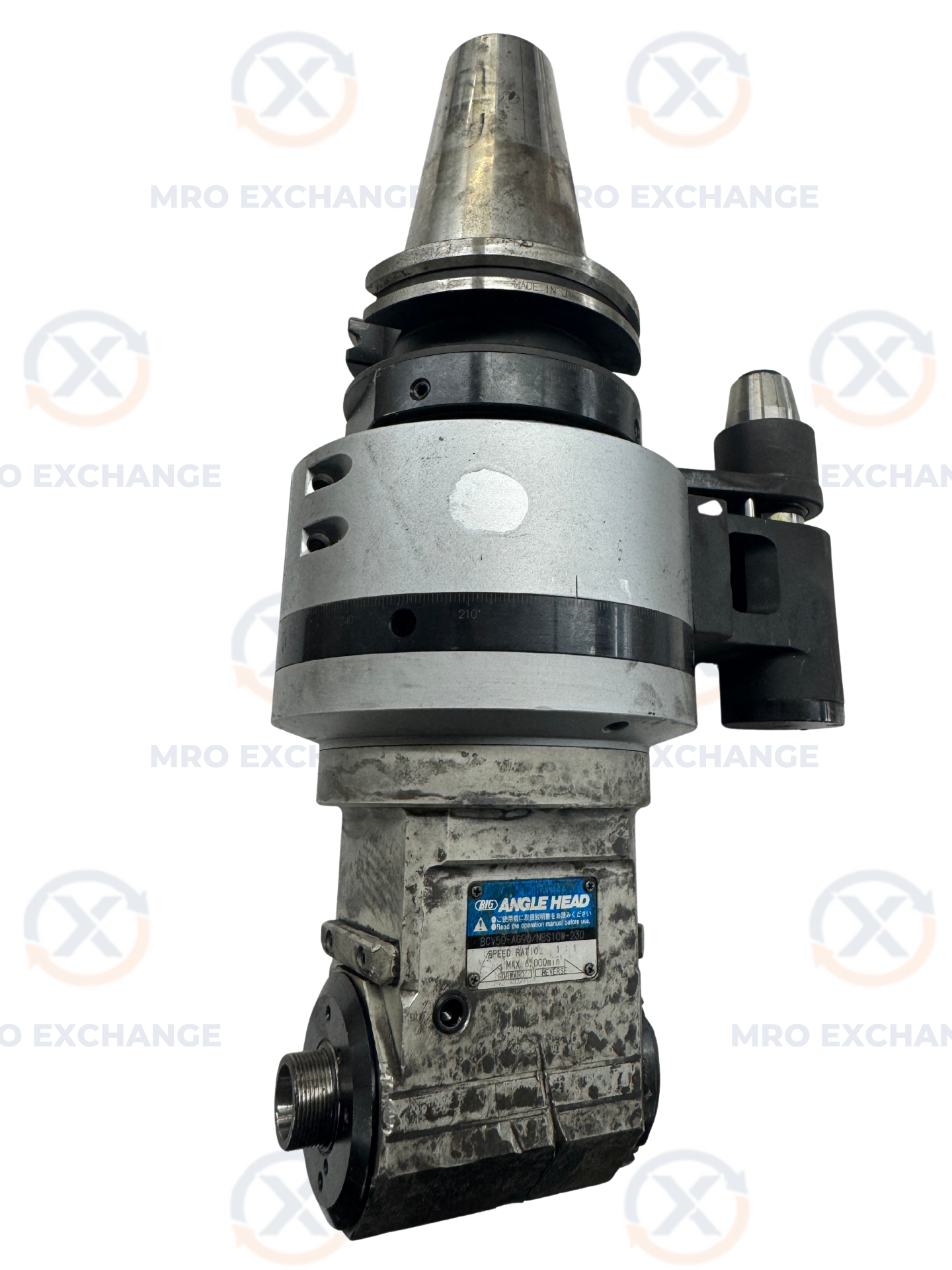 BIG Daishowa Right Angle Head BCV50-AG90/NBS10W-230 | CAT50 | NBS10W Collet Chuck Output, 230 Mm Gauge Length | Orientation: Radial