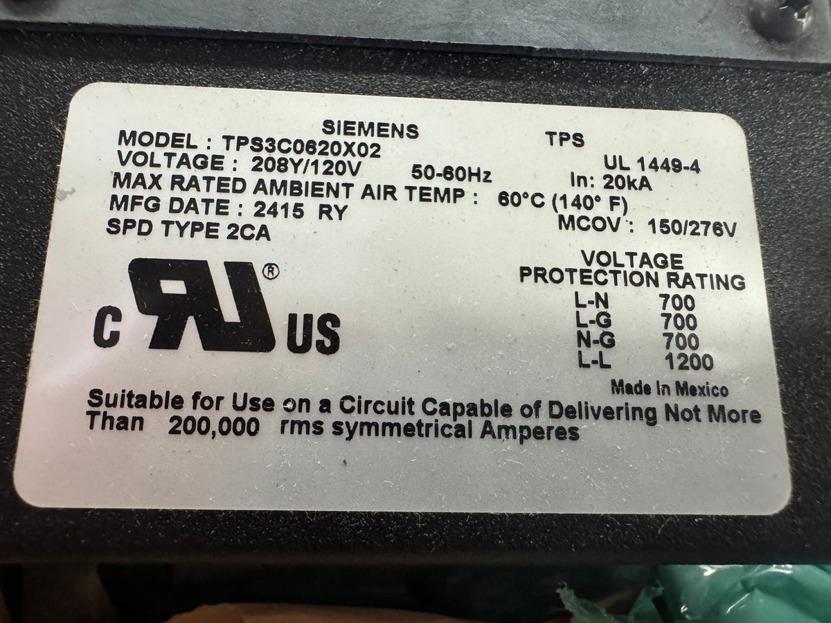 Siemens TPS3C0620X02 Surge Protective Device 208Y/120V Open Box Unused