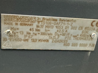 Siemens Brushless Servo Motor 1FT5106-0AF71-1-Z - 4 kW 3000 RPM