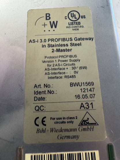 Bihl+Wiedemann AS-i PROFIBUS Gateway BWU1569 30V AS-i