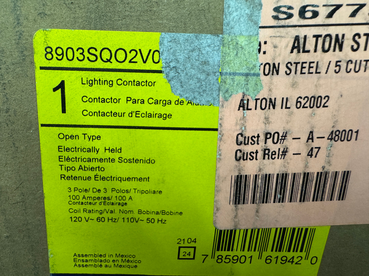 Square D Lighting Contactor 8903SQO2V02