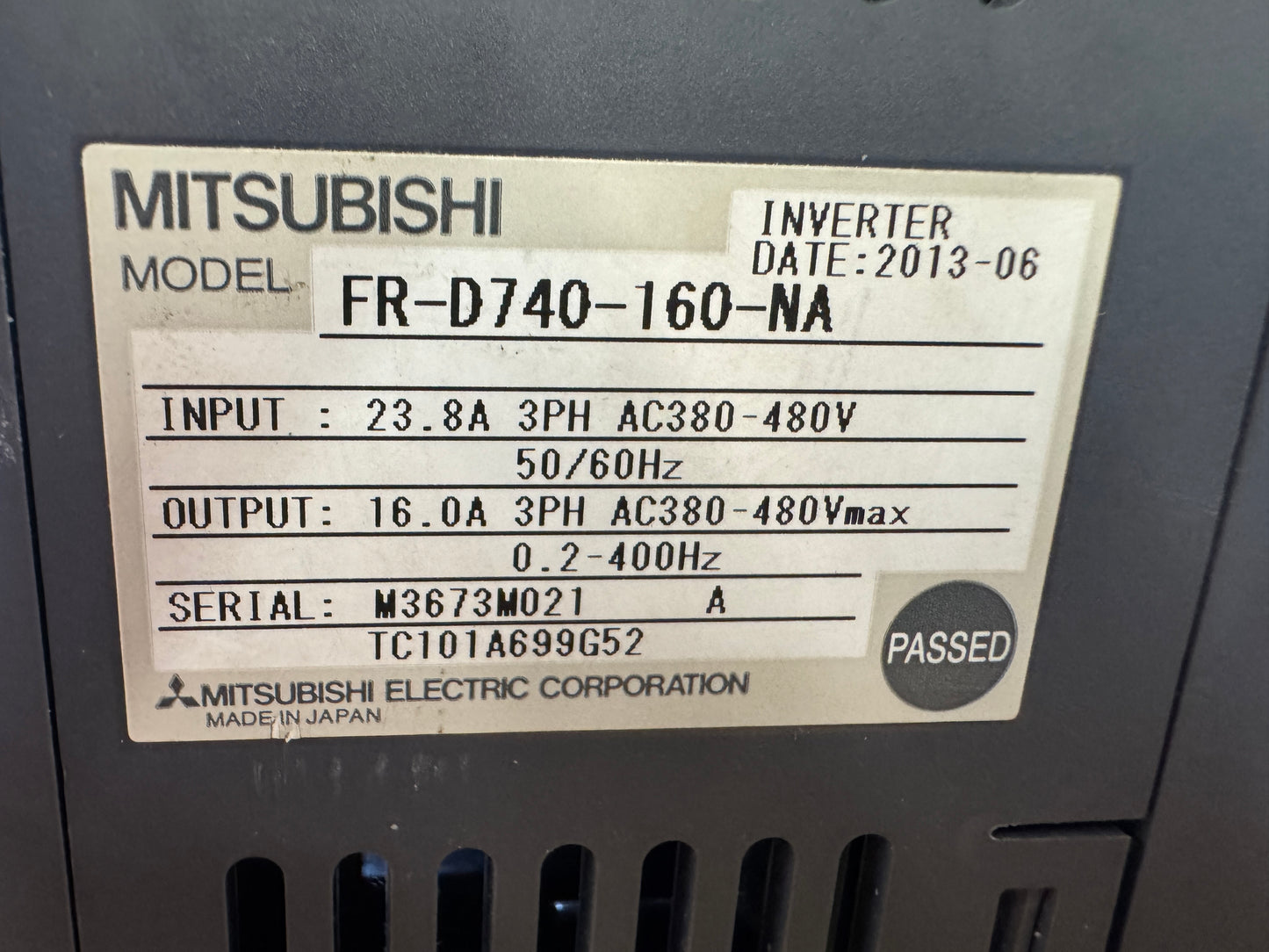 Mitsubishi VFD Inverter Drive FR-D740-160-NA - 10 HP Variable RPM