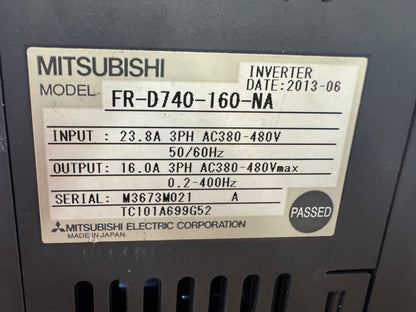 Mitsubishi VFD Inverter Drive FR-D740-160-NA - 10 HP Variable RPM