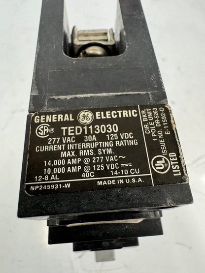 General Electric Molded Case Circuit Breaker TED113030 277 VAC / 125 VDC