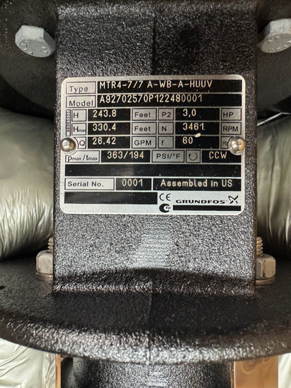 Grundfos Immersible Multistage Coolant Pump MTR4-7/7 A-WB-A-HUUV 363 PSI Max
