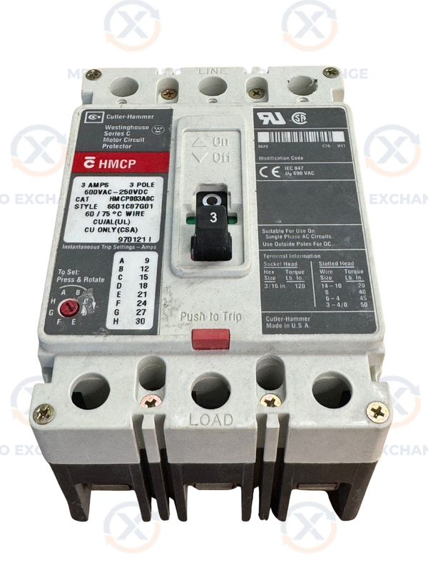 Cutler-Hammer HMCP003A0C Motor Circuit Protector 600V AC / 250V DC