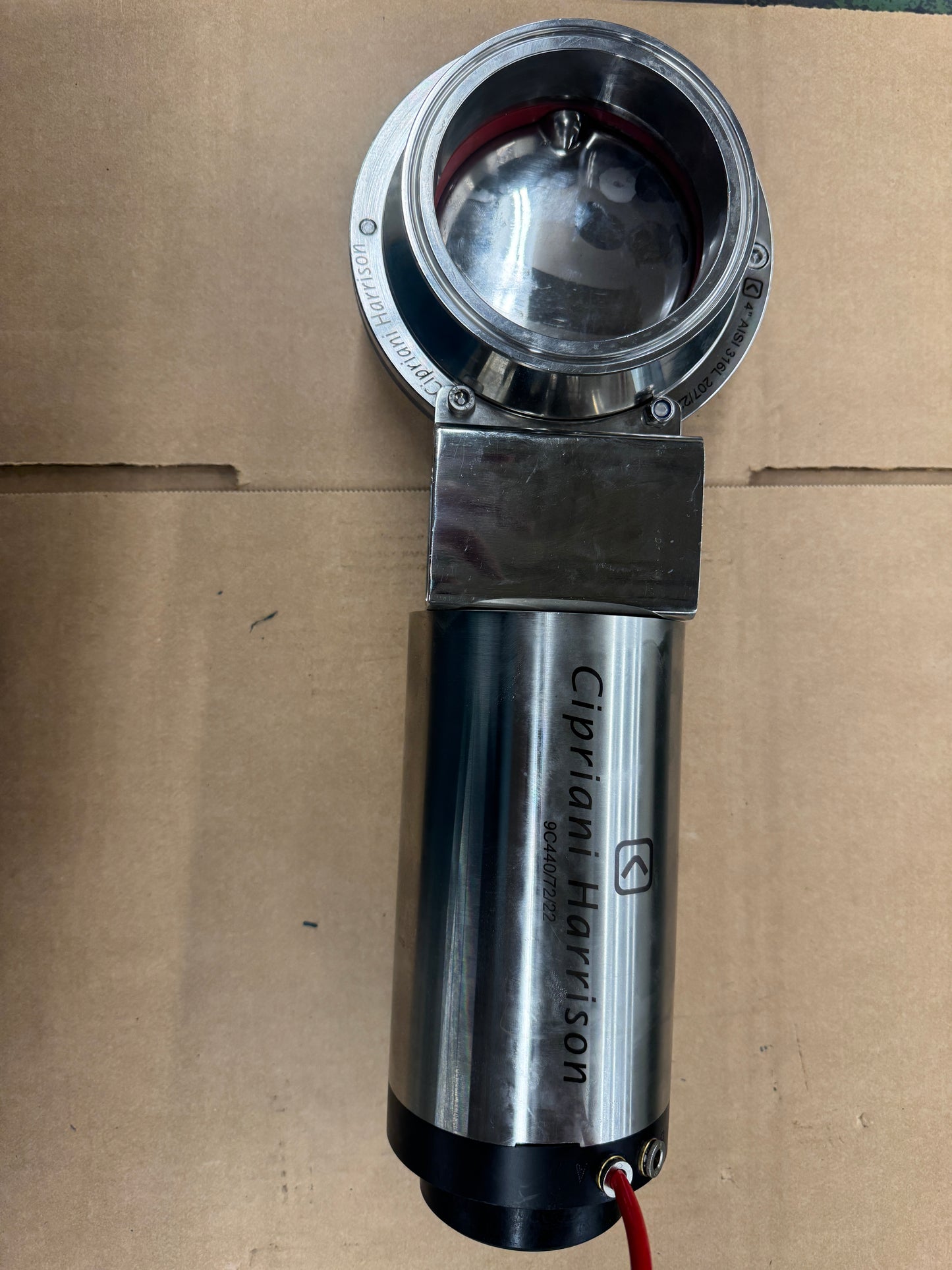 Cipriani Harrison Pneumatic Actuated Butterfly Valve 9C440/72/22 4 In. Sanitary Clamp, AISI 316L