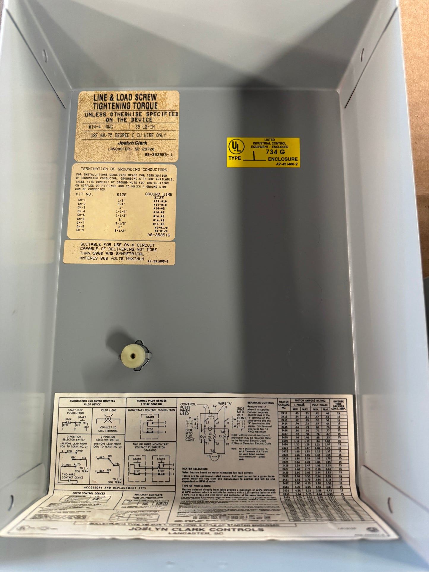 Joslyn Clark NEMA Size 1 Motor Starter T13U031 600 VAC