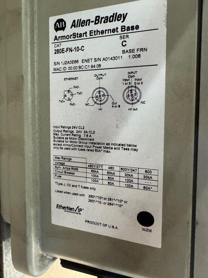 Allen-Bradley 284E-FVD2P3Z-N-R-EMI-OC ArmorStart Distributed Motor Controller 380 to 480V AC