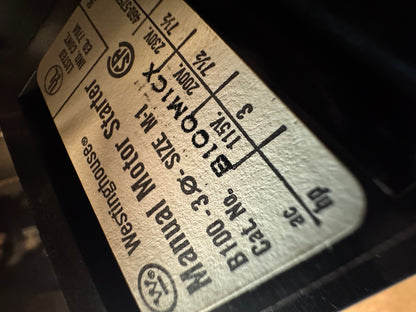 Westinghouse Manual Motor Starter B100WIC 600 VAC