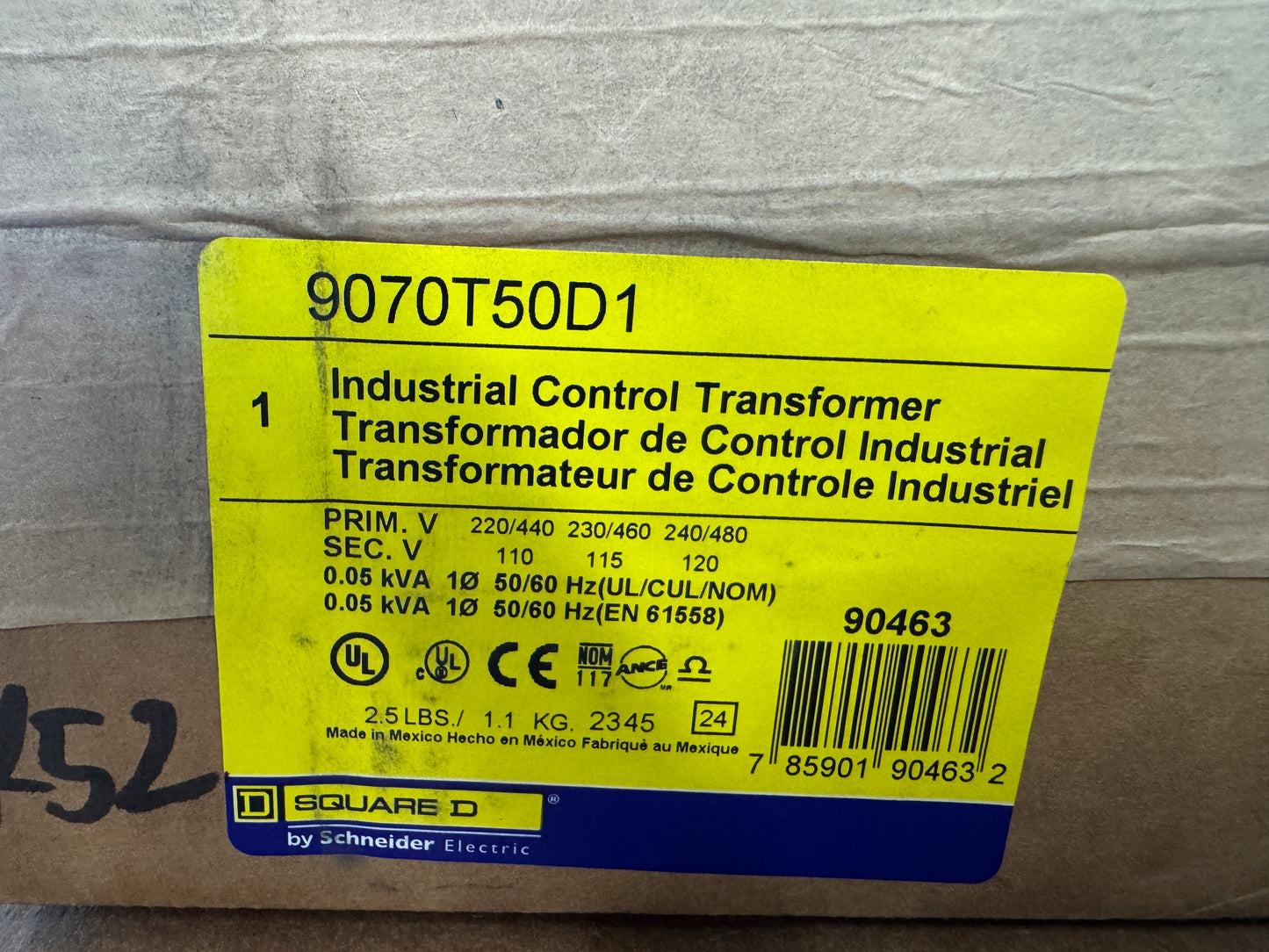 Square D Industrial Control Transformer 9070T50D1