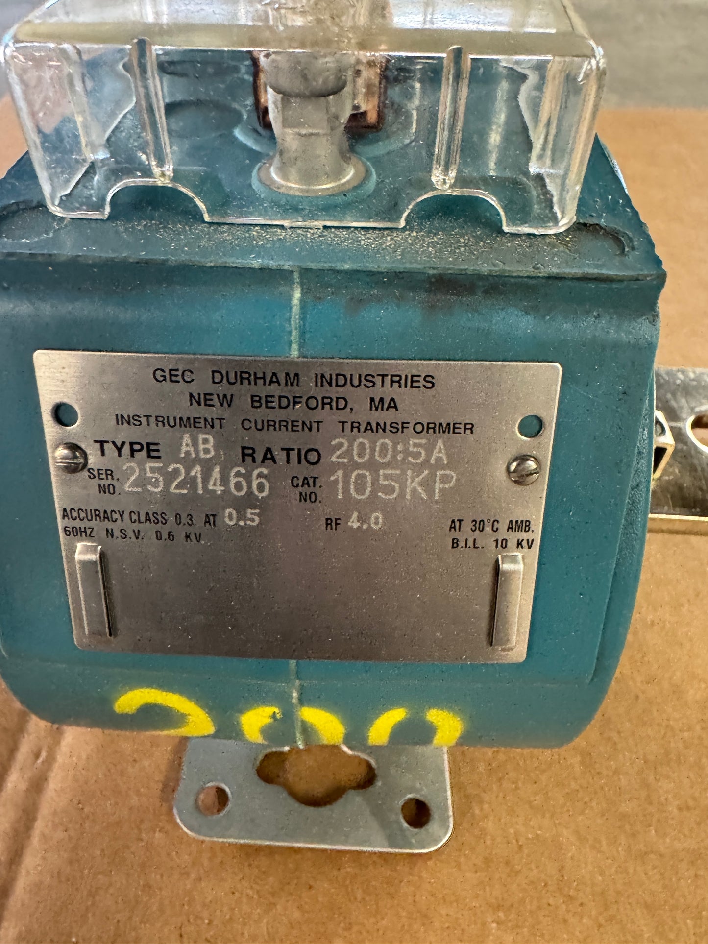 GEC Durham Industries Instrument Current Transformer 105KP 600V