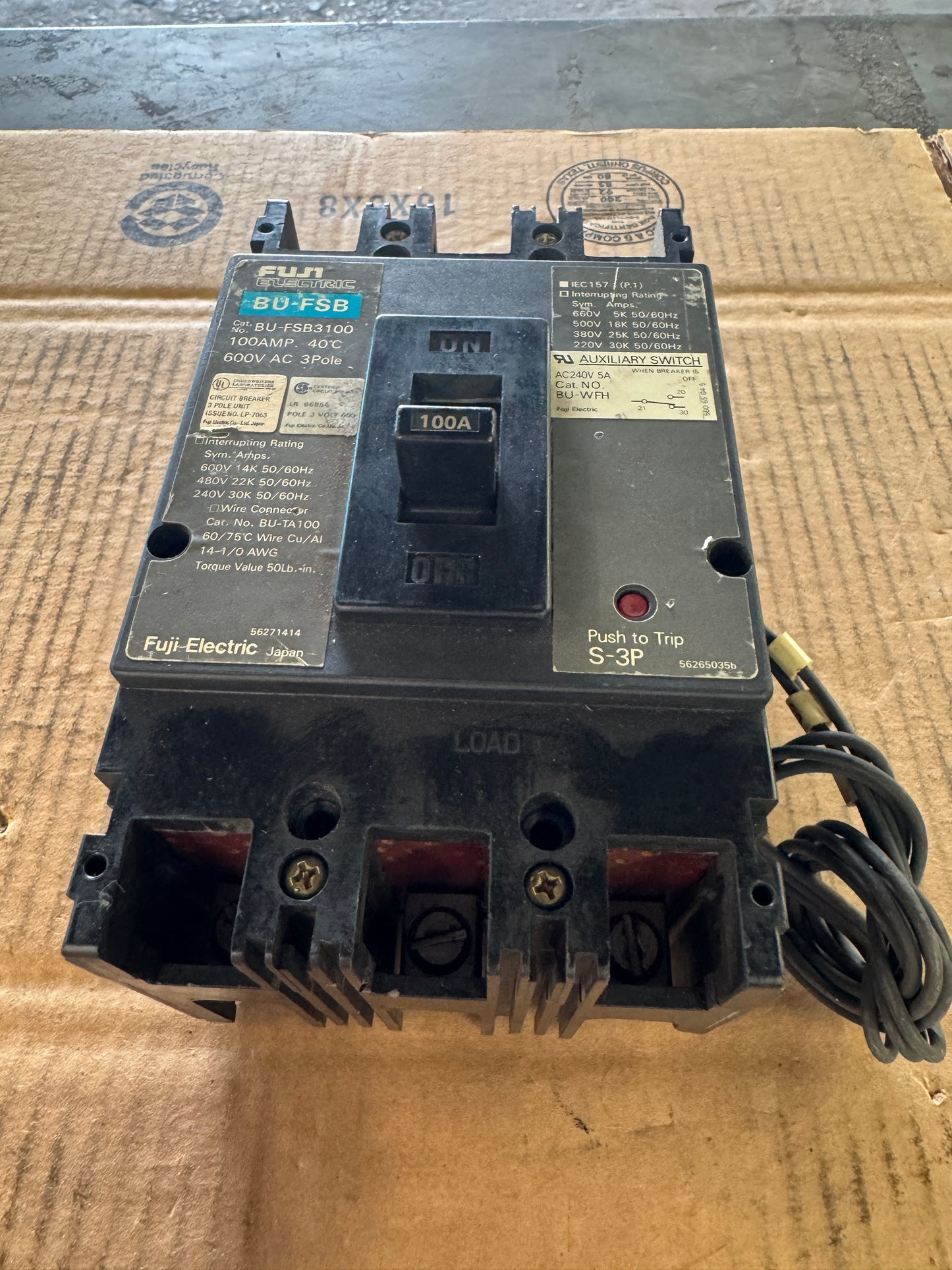 Fuji Electric BU-FSB3100 Molded Case Circuit Breaker 600V AC Untested Surplus