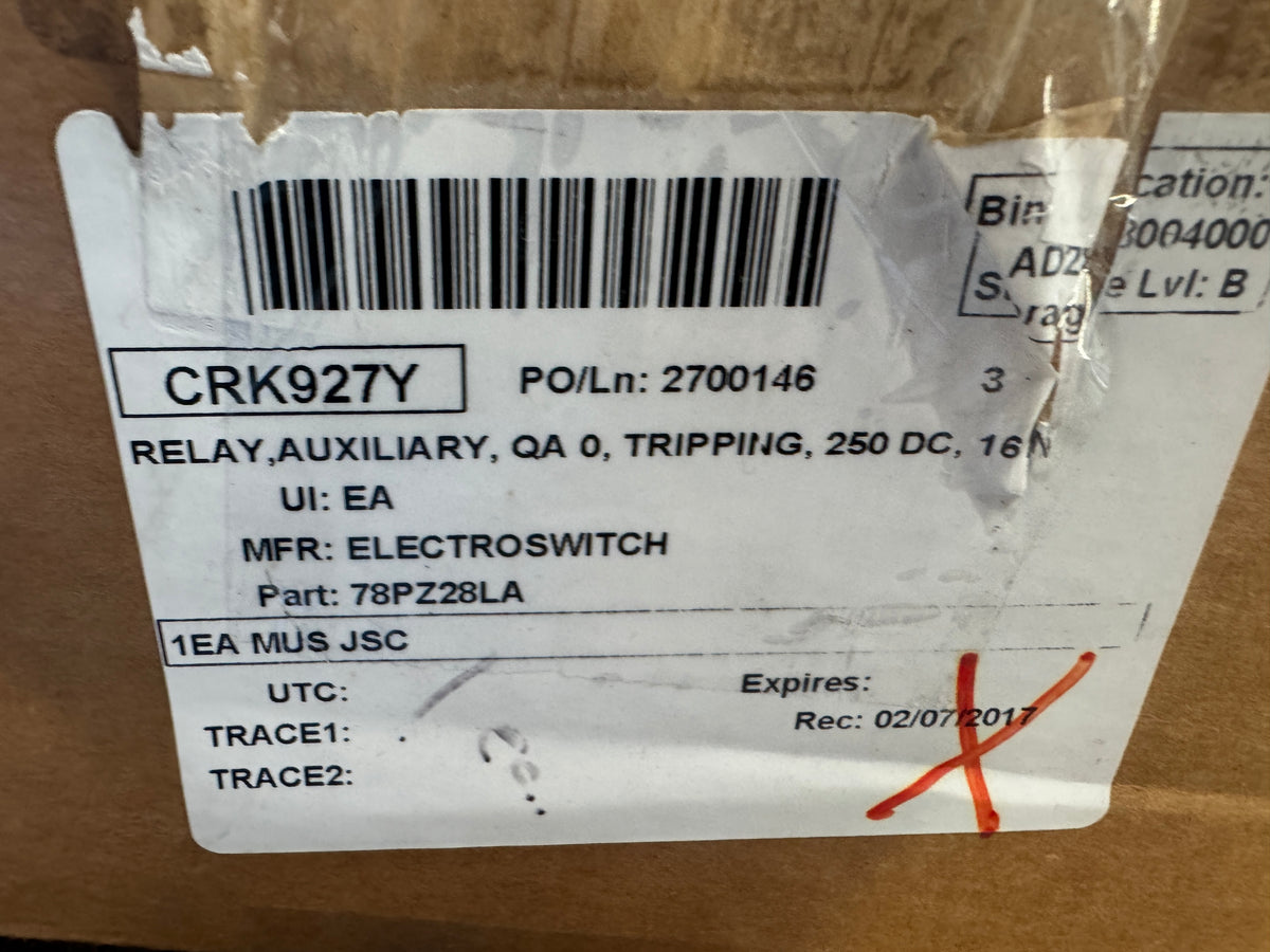 Electroswitch 78PZ28LA Lock Out Relay 250 VDC Open Box Unused