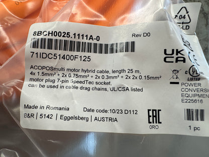 B&R Automation 8BCH0025.1111A-0 Hybrid Motor Cable 1000V Open Box Unused