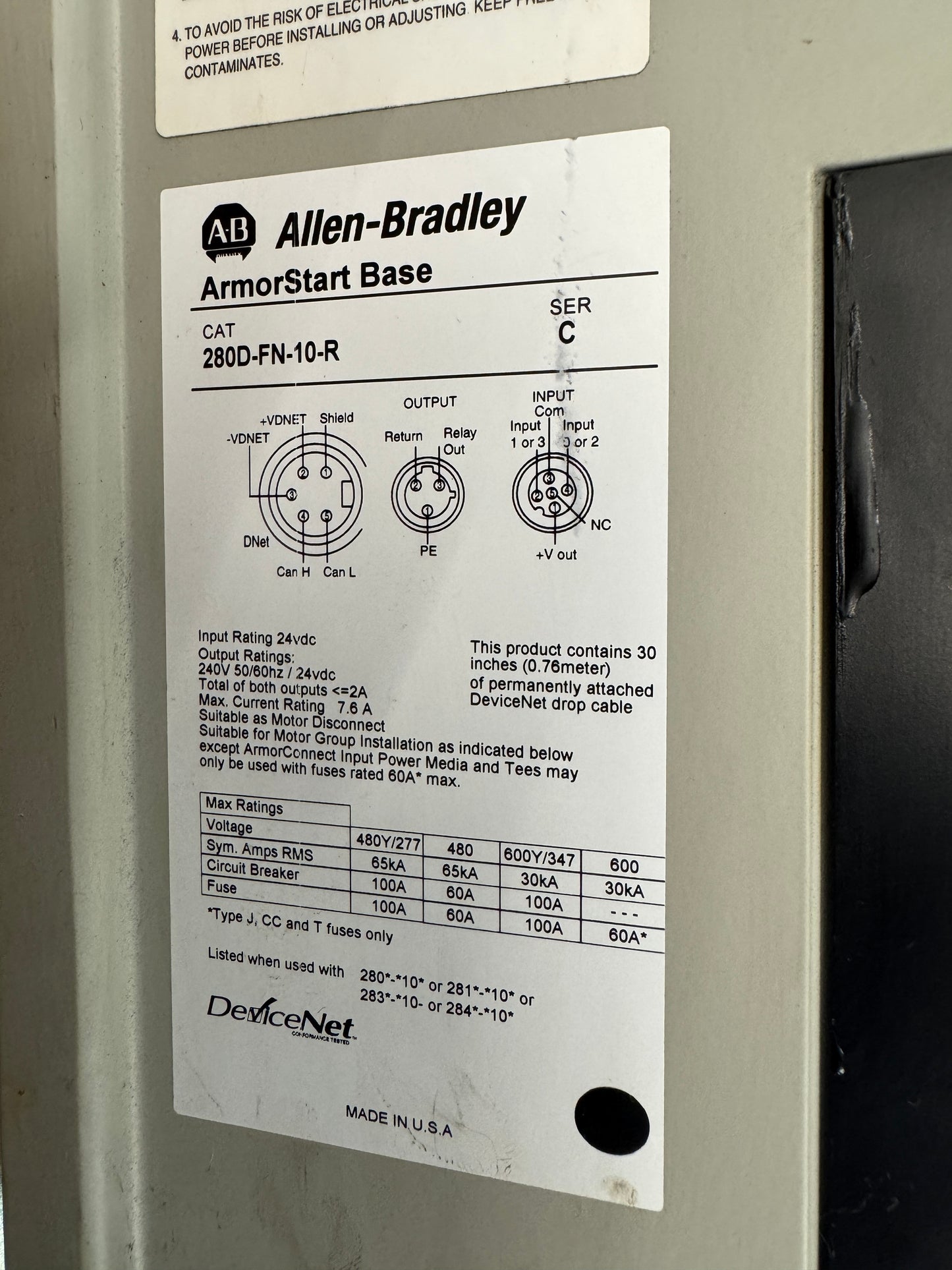 Allen-Bradley 280D-F12Z-10C-GRW-3-P1 ArmorStart Distributed Motor Controller