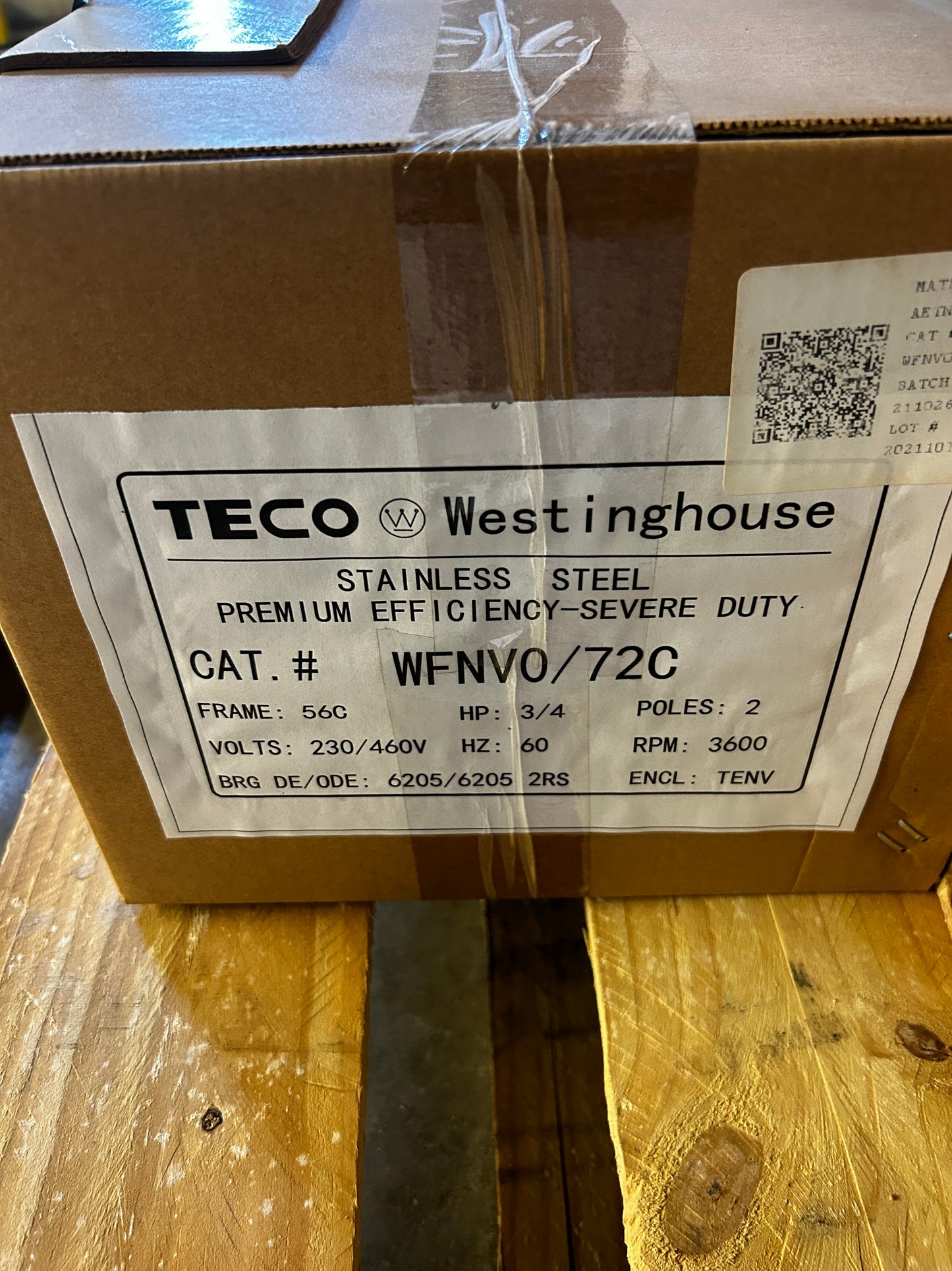 TECO Westinghouse AC Motor WFNV0/72C - 1 HP 3600 RPM