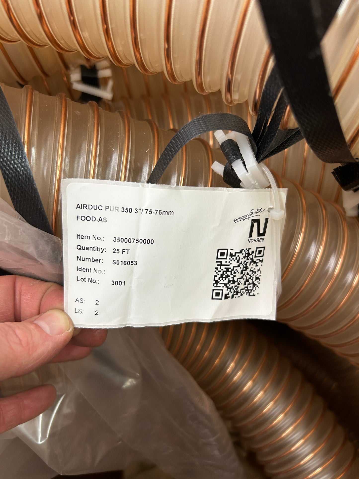 NORRES Polyurethane Suction Hose 350-0075-0000 3 In. ID 27.10 PSI