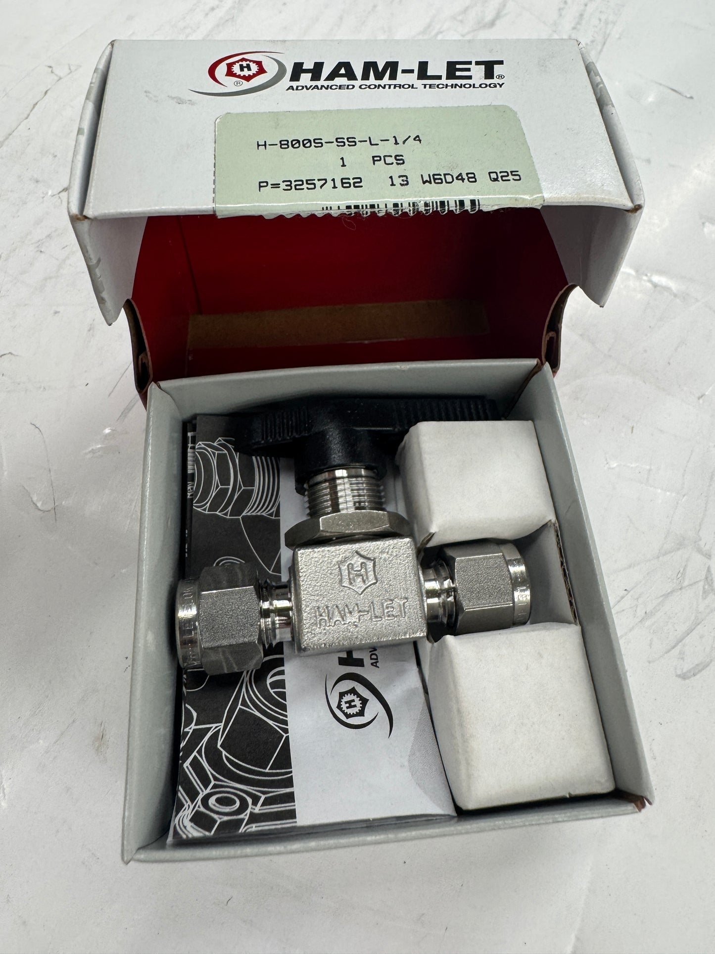 Ham-Let Ball Valve H-8005-SS-L 1/4 In. Let-Lok Tube Fitting 3,000 PSI