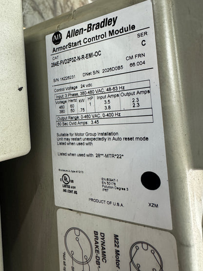 Allen-Bradley 284E-FVD2P3Z-N-R-EMI-OC ArmorStart Distributed Motor Controller 380 to 480V AC