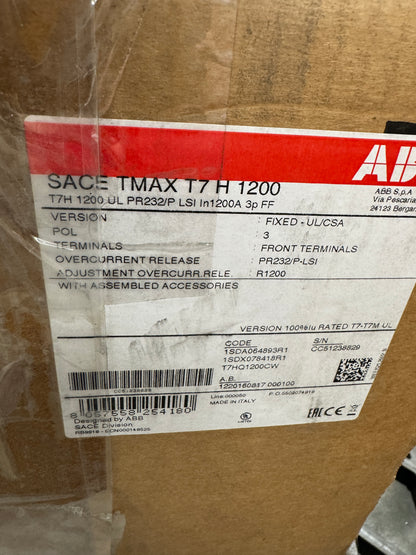 ABB Molded Case Circuit Breaker SACE Tmax T7H 1200 600V AC