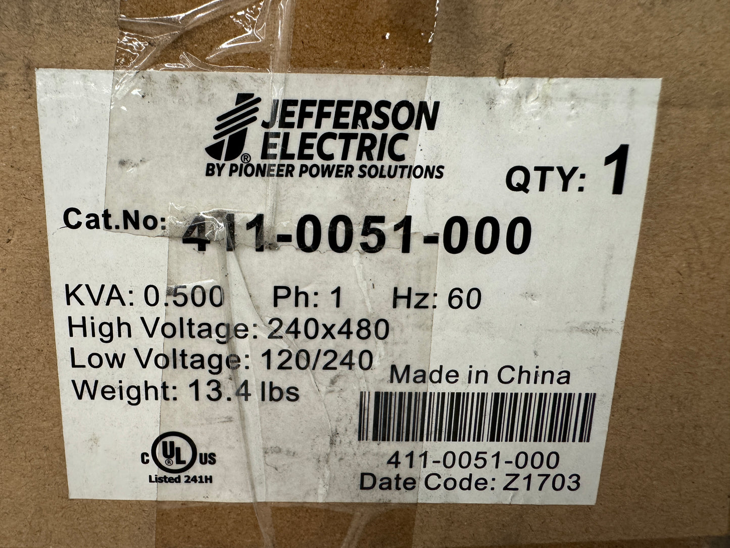 Jefferson Electric Encapsulated General Purpose Transformer 411-0051-000
