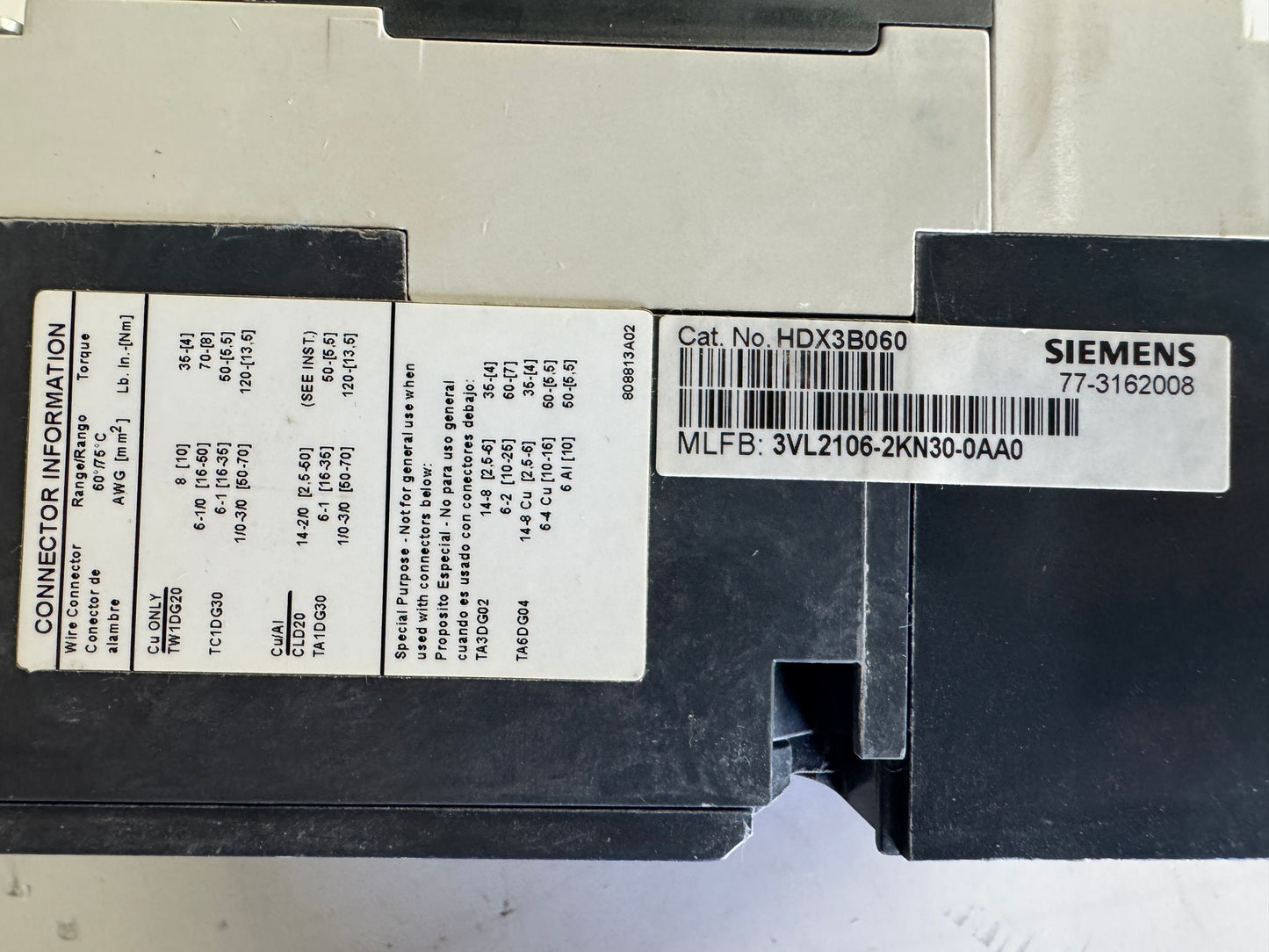 Siemens Circuit Breaker HDX3B060 600V