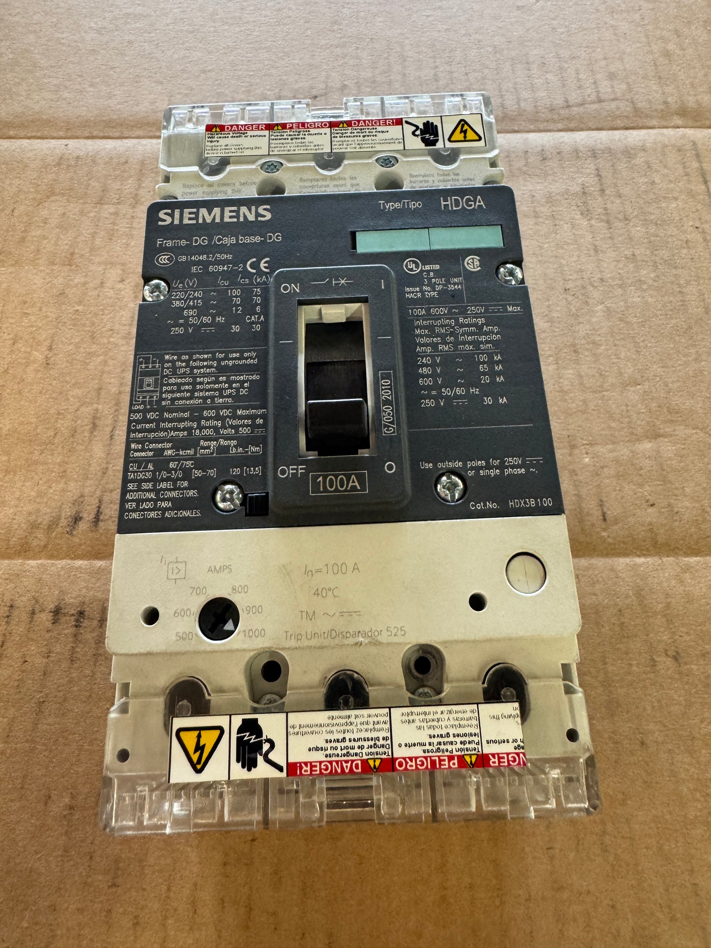 Siemens HDX3B100 Molded Case Circuit Breaker 600V AC / 250V DC Untested Surplus