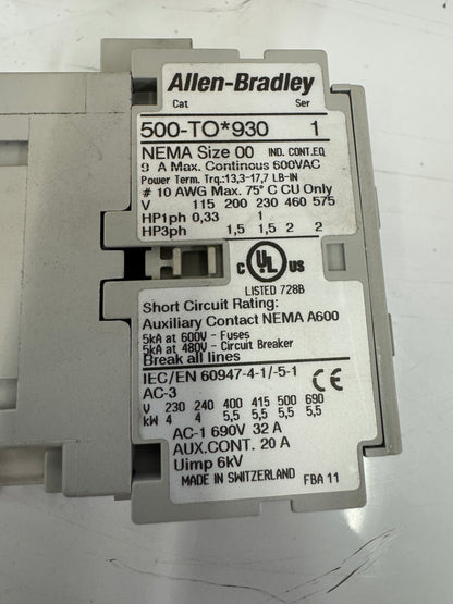 Allen-Bradley Contactor 500-TO*930 600 VAC MAX