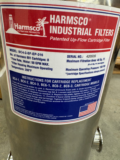 Harmsco Industrial Cartridge Filter Housing BC4-2-SF-EP-316 150 PSI