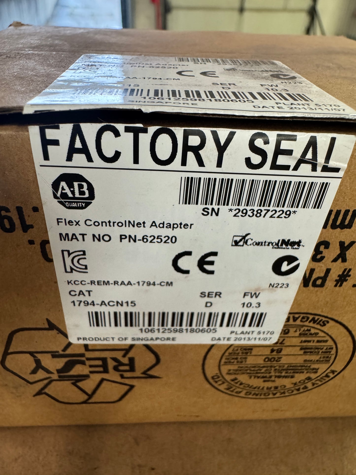 Allen-Bradley Flex I/O ControlNet Adapter Module 1794-ACN15 24 VDC