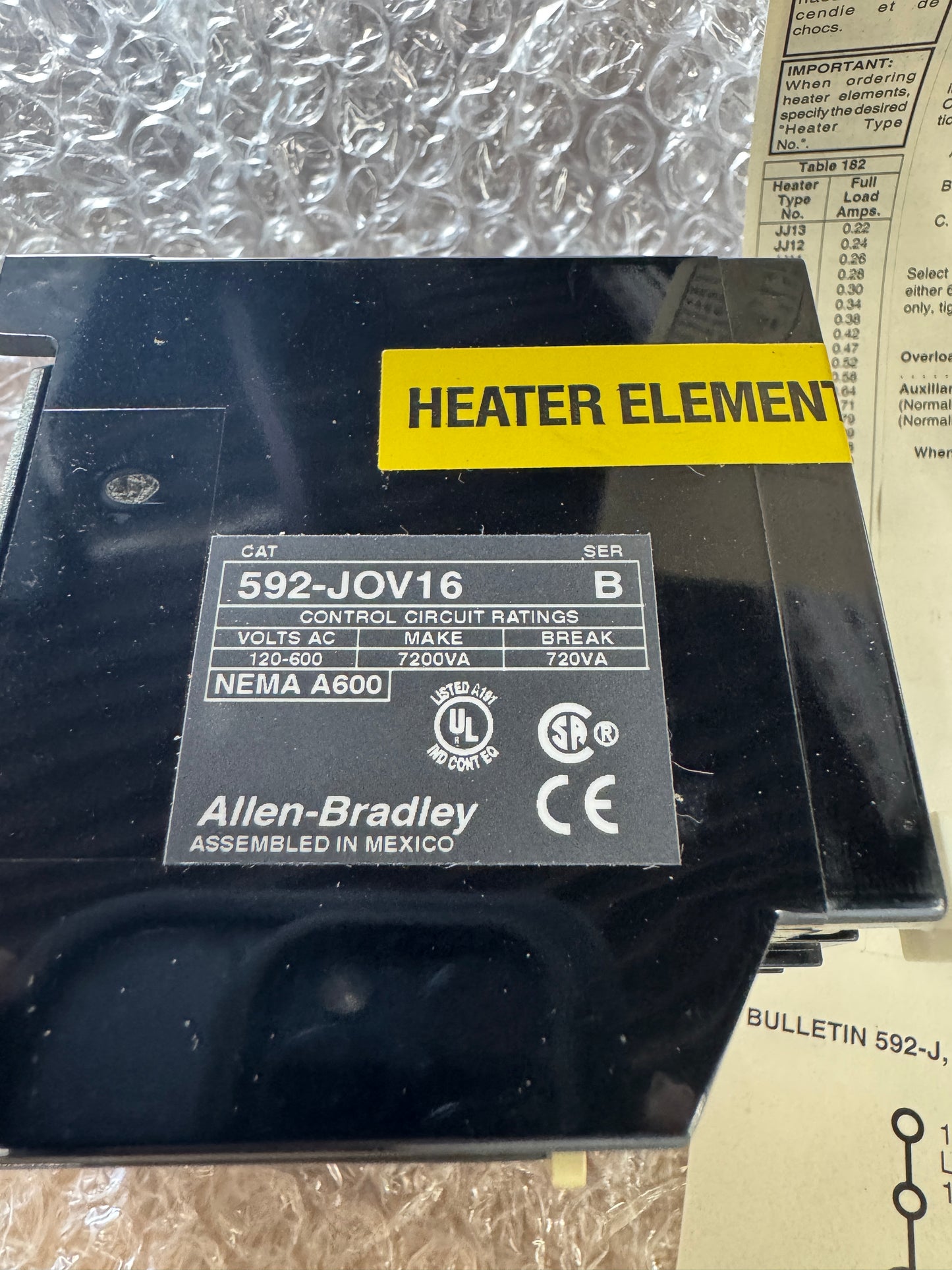 Allen-Bradley NEMA Eutectic Alloy Overload Relay 592-JOV16 120 to 600 VAC