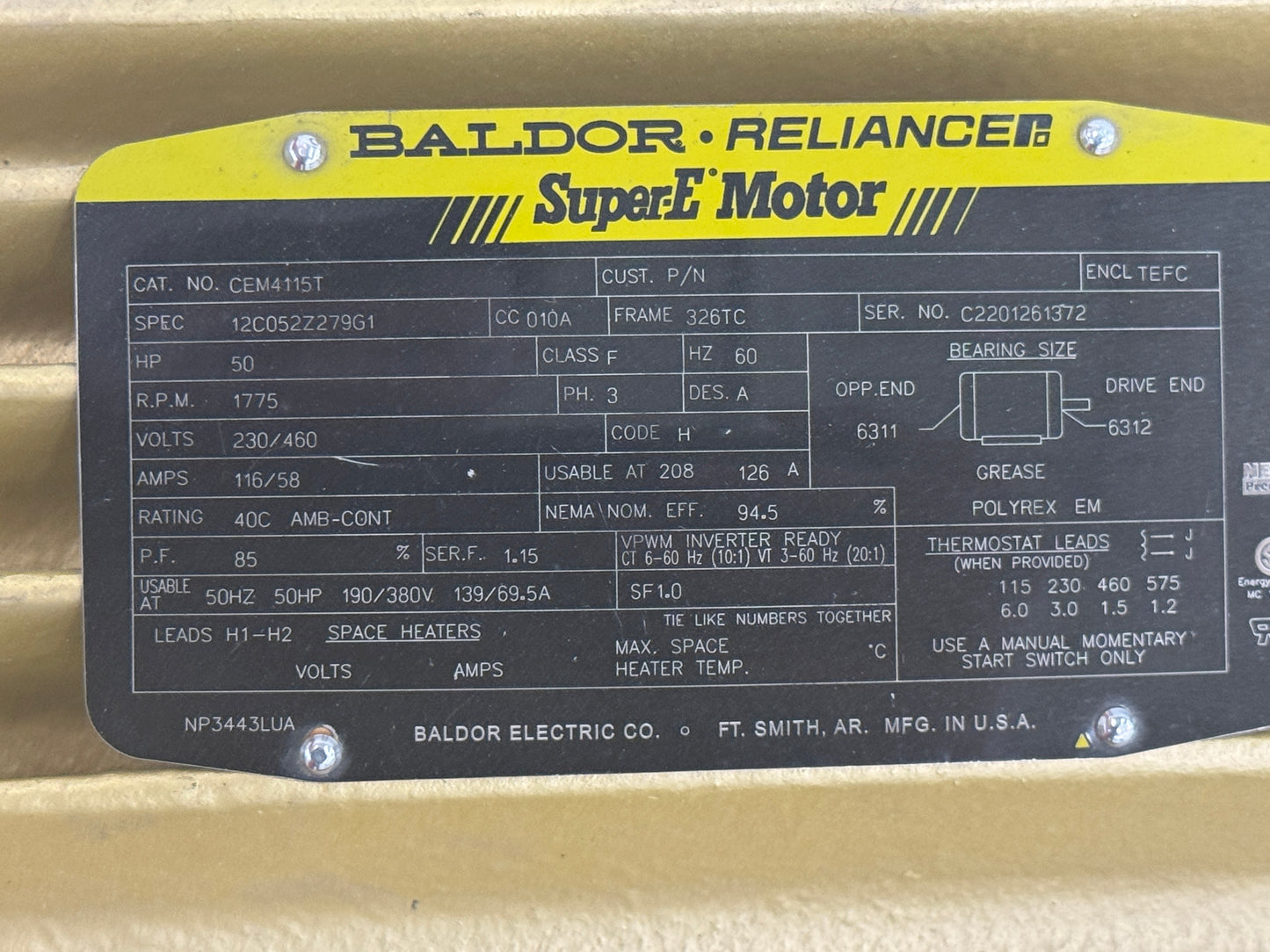 Bosch Rexroth A10VSO71DFR Hydraulic Pump with Baldor CEM4115T-AAA10VSO Drive, 280 bar