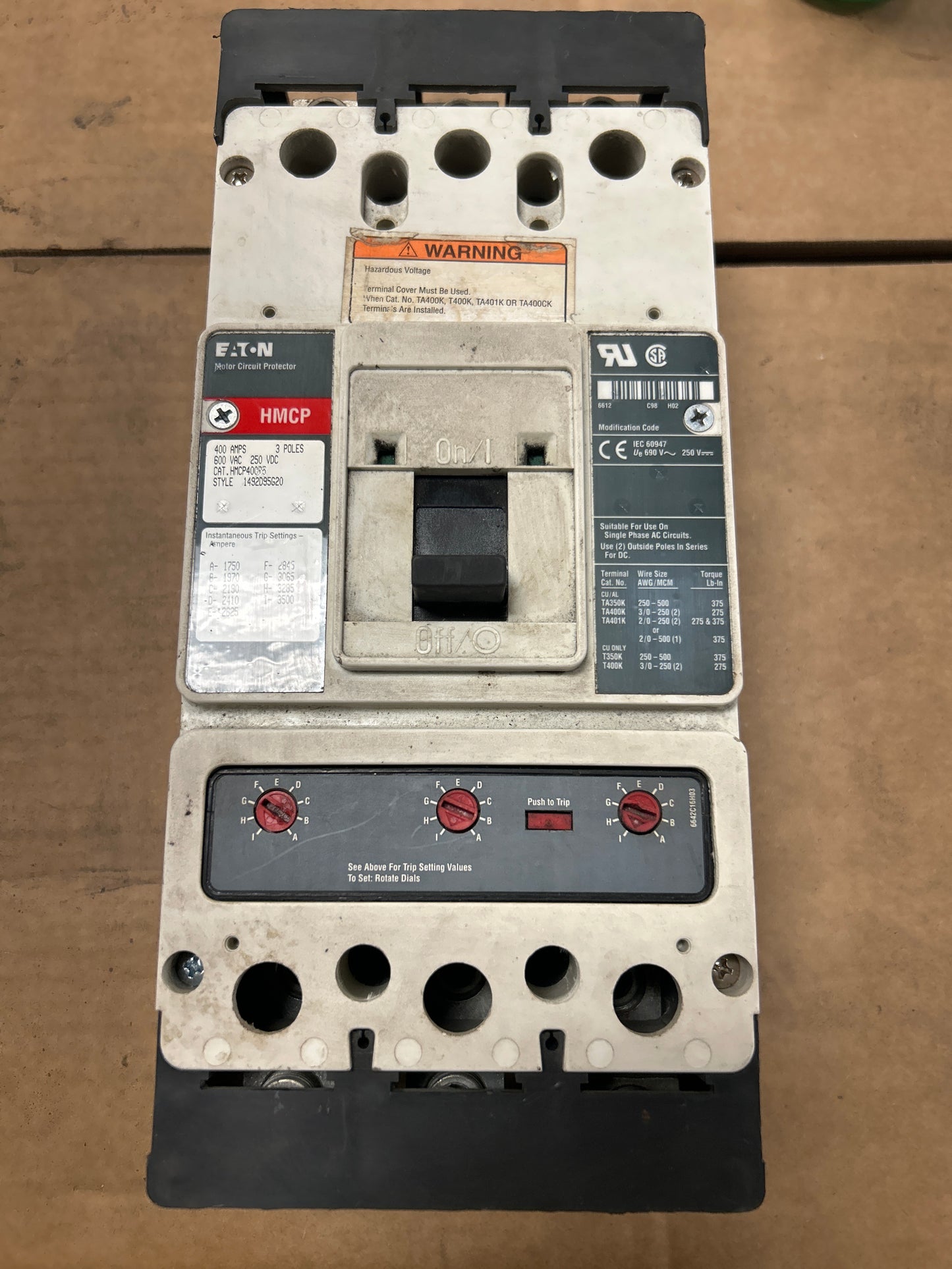 Eaton Motor Circuit Protector HMCP400R5 600V AC / 250V DC