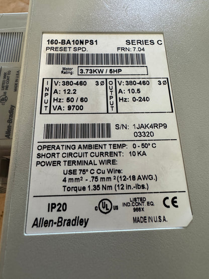 Allen-Bradley 160-BA10NPS1 Variable Frequency Drive 380-460V 3-Phase 05123