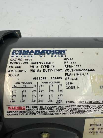 Marathon Electric AC Motor 56T17F2041B P - 1 HP 1800 RPM