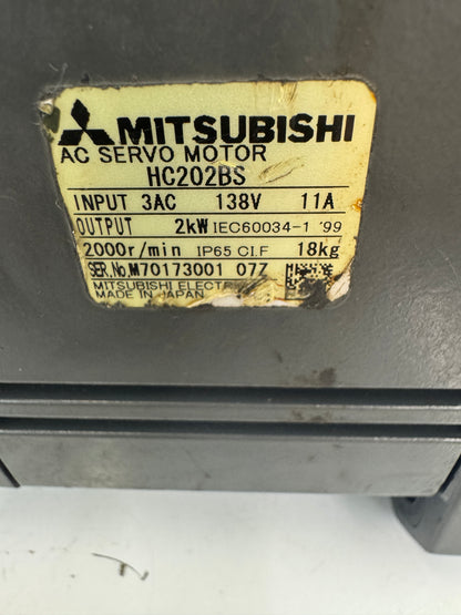 Mitsubishi Electric AC Servo Motor HC202BS - 2 kW / 2000 RPM