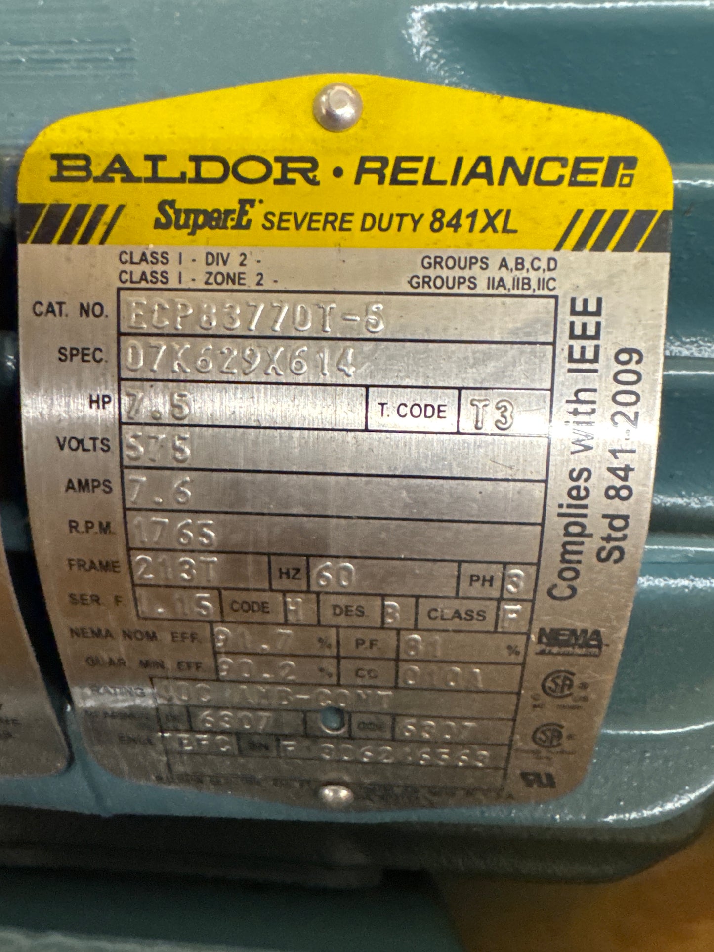 Baldor-Reliance Severe Duty Motor ECP83770T-5 - 7 HP 1800 RPM