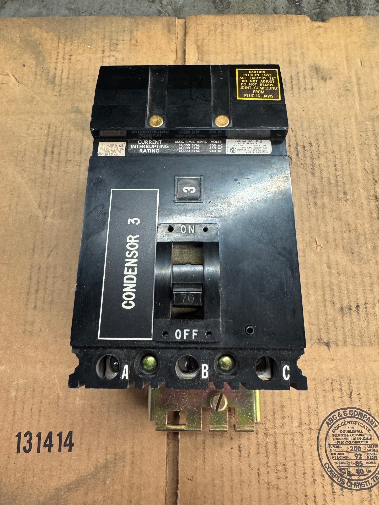 Square D FA36070 I-Line Circuit Breaker 600V Untested Surplus