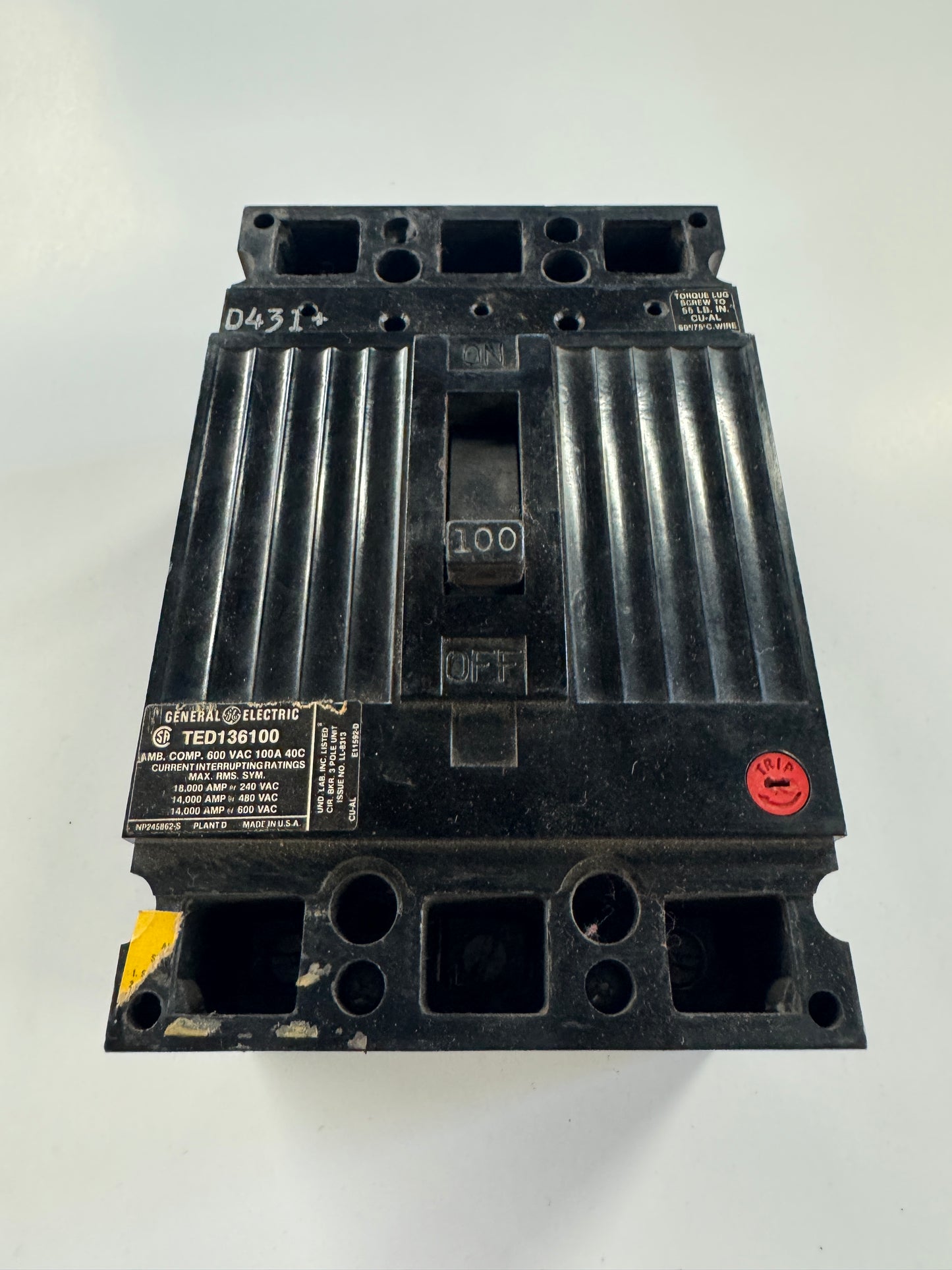 General Electric Molded Case Circuit Breaker TED136100 600V