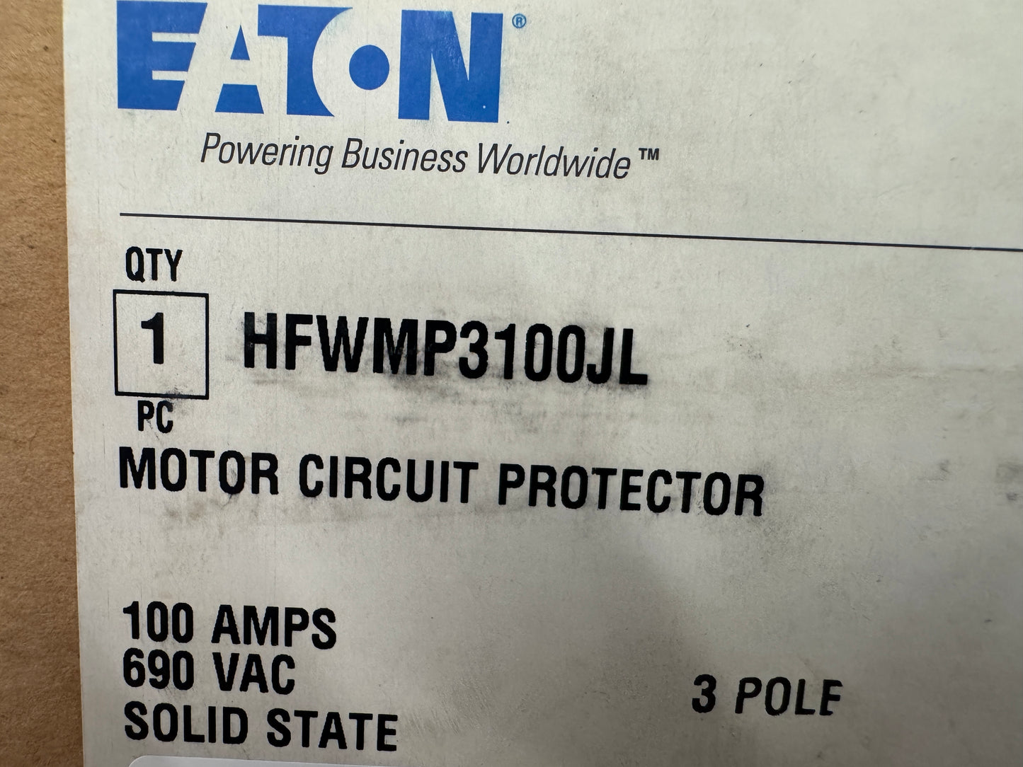 Eaton HFWMP3100JL Motor Circuit Protector 690V Untested Surplus