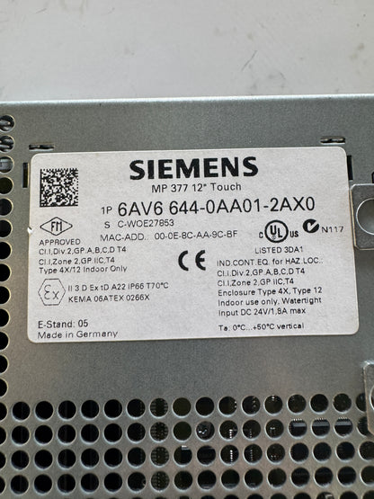 Siemens HMI Touch Panel 6AV6 644-0AA01-2AX0 24 VDC