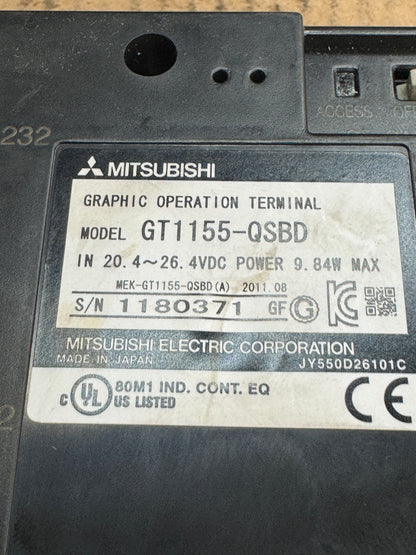 Mitsubishi GT1155-QSBD Graphic Operation Terminal HMI 24 VDC Untested Surplus 1774