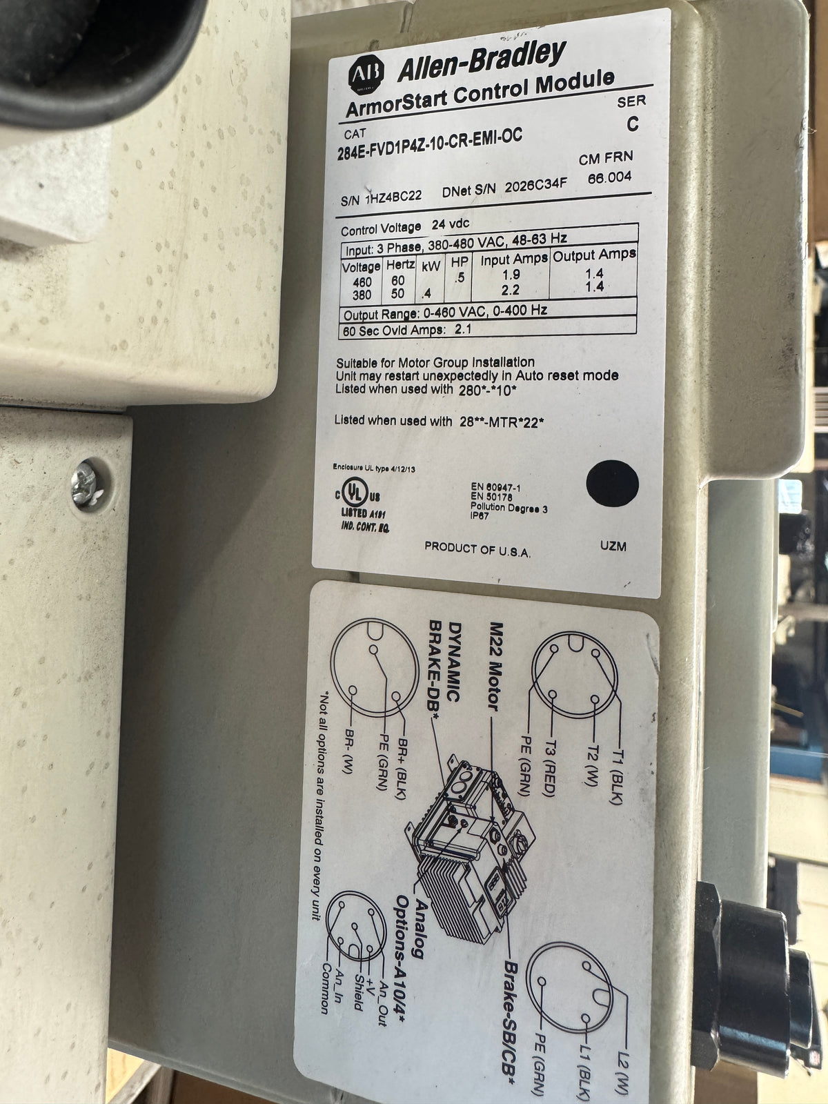 Allen-Bradley 284E-FVD1P4Z-10-CR-EMI-OC ArmorStart Distributed Motor Controller 380 to 480V AC