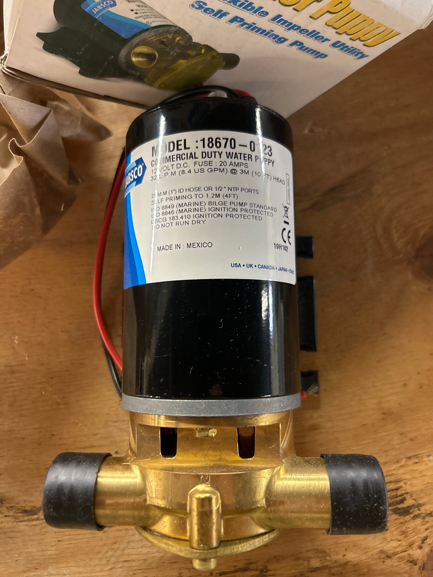 Jabsco Flexible Impeller Water Pump 18670-0123 1/2 In. NPT Internal, 1 In. Hose Barb 4.3 PSI