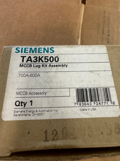 Siemens TA3K500 MCCB Lug Kit Assembly Open Box Unused